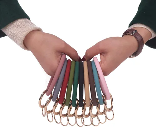 Vista 5 de YAKA Llavero de muñeca de silicona Pulsera de círculo Brazalete de goma redondo Llavero titular