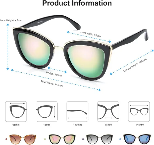 Vista 6 de SKYWAY Oversized Round Sunglasses for Women Cat Eye Sun Glasses Shades for Driving Metal Frame UV400 Protection