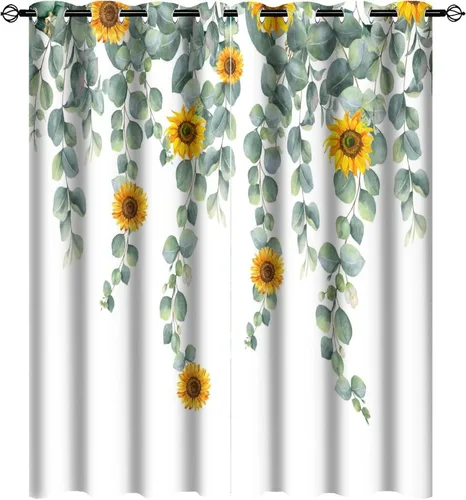 Vista 9 de Cortinas abstractas de eucalipto y colibrí, cortinas opacas con aislamiento térmico y ojales para dormitorio, 2 paneles de 45 pulgadas de largo x 21
