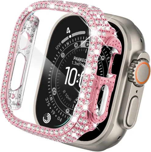 Vista 30 de KADES - Funda protectora completa compatible con iWatch, con protector de pantalla de vidrio templado incorporado, brillante y con diamantes de Negro