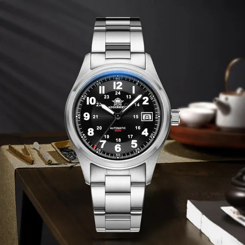 Vista 6 de ADDIESDIVE Relojes automáticos para hombre, acero inoxidable, NH35A, movimiento buceador, 200 M, esfera luminiscente, reloj de vestir analógico