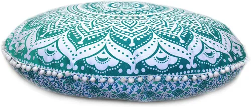 Vista 19 de CRAFT KALA Funda de cojín redonda grande de 32 pulgadas para el suelo bohemio, funda de puf boho, funda de cojín de mandala para meditación, cojines