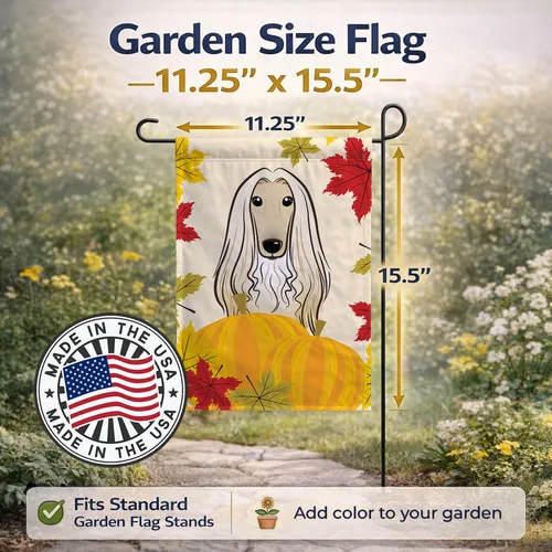 Vista 3 de Caroline's Treasures BB2050GF - Bandera decorativa para jardín de Acción de Gracias con sabueso afgano para patio exterior, jardín, jardín