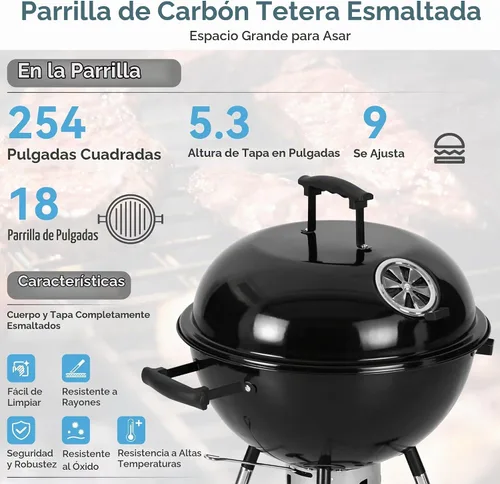 Vista 3 de MFSTUDIO - Parrilla portátil de carbón de 18 pulgadas con colector de cenizas deslizante, color negro