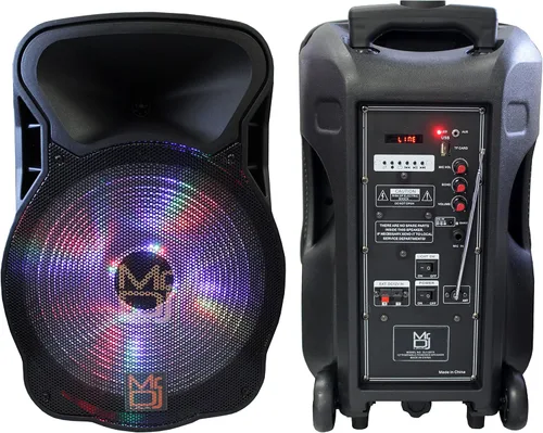 Vista 5 de DJ12BAT Altavoz de potencia máxima de 12 pulgadas y 2000 W con Bluetooth y batería incorporados, 1 pulgada LCD/MP3/USB/Micro SD
