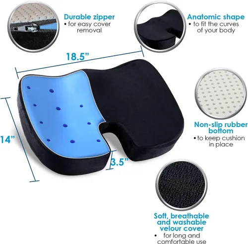 Vista 3 de Cojín de asiento de espuma viscoelástica y almohada de apoyo lumbar para silla de oficina, automóvil, silla de ruedas, almohadilla ortopédica