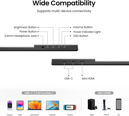Vista 3 de Yxk Monitor Portátil de 14 Pulgadas 2.2K QHD USB C HDMI Ultra-Delgado IPS Pantalla de Viaje y Altavoces, HDR Plug&Play, Monitor Externo para Laptop