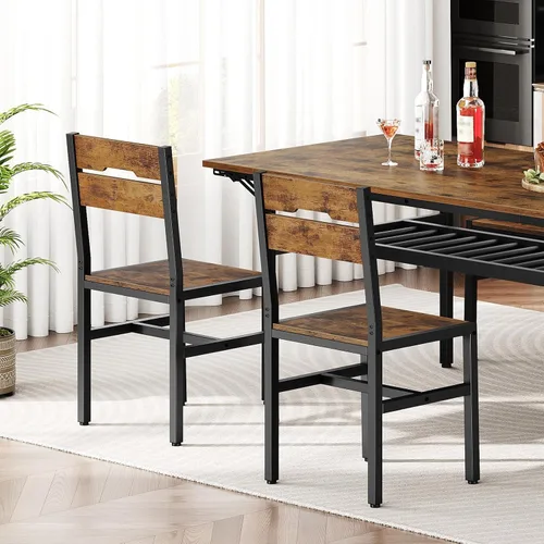 Vista 2 de RALGEND Juego de 2 sillas de comedor, sillas de cocina de madera rústica con respaldos y marco de metal, sillas de comedor modernas estilo granja