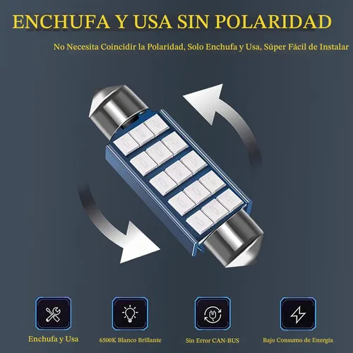 Vista 5 de Pack-2 focos LED extremadamente brillantes 578, 400 lm, 6500 K, chipsets 2835, 41 mm 42 mm (azul) para luces LED interiores de cúpula, mapa, puerta