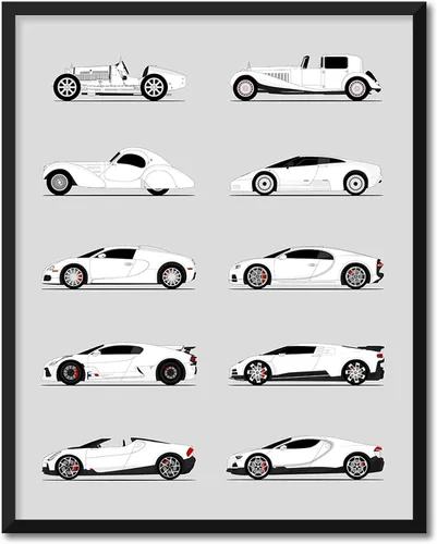 Vista 16 de Custom Car Posters Handmade Poster compatible with Bugatti Generations and Print of Best of Bugatti