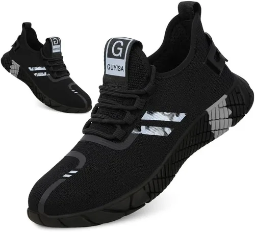 Vista 8 de KGJIANDA Zapatos de trabajo con punta de acero para hombres, zapatos de trabajo para mujeres, zapatos indestructibles de seguridad, zapatos de punta