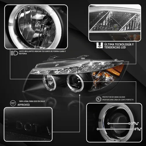 Vista 3 de Autozensation Compatible con BMW E90 serie 3 de 4 puertas Sedán 2006-2008, juego de faros izquierdo + derecho, faros de proyector LED de tira negra
