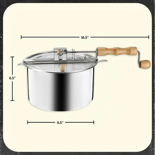 Vista 5 de Great Northern Popcorn Máquina para hacer palomitas de maíz con asas de madera, plata, 5 cuartos de galón (529019ECS) Estufa de aluminio