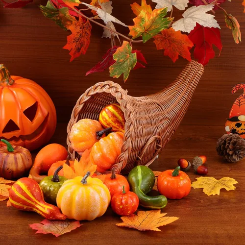Vista 2 de HOMSFOU Cornucopia - Cestas de cuerno de imitación de vid de otoño, frutas de Acción de Gracias, cesta de cornucopia, bocina de pan para centro