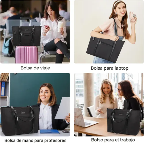 Vista 2 de Bolsa de mano para laptop de 15.6 pulgadas, maletín tipo bolsa de tamaño grande con puerto USB para mujer