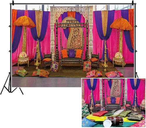 Vista 9 de Telón de fondo Diwali de 5 x 3 pies para boda india, fondo de cabina de fotos Happy Holi, telón de fondo marroquí marroquí para fotos, telón