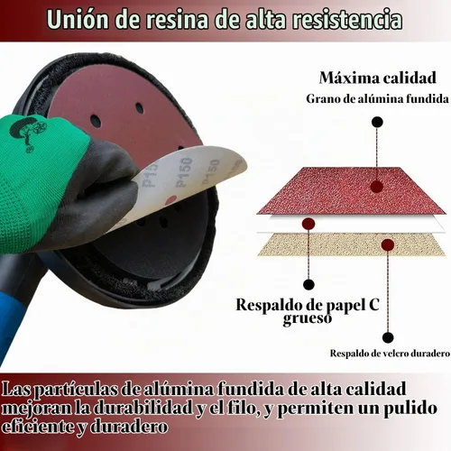 Vista 3 de 50 Discos de Lijado para Paneles de Yeso de 9 Pulgadas con 6 Agujeros Grano 40 - Disco de Lijadora de Óxido de Aluminio de 9" con Gancho y Bucle