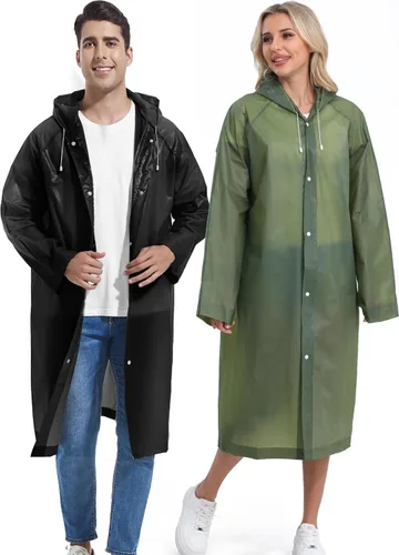 Vista 159 de 2 abrigos de lluvia de Borogo para adultos, chaquetas de lluvia reutilizables para hombres y mujeres