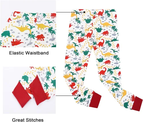 Vista 7 de Benaive Pijamas para niños, pijamas de algodón para niños, conjunto de 4 piezas con pantalones para niños