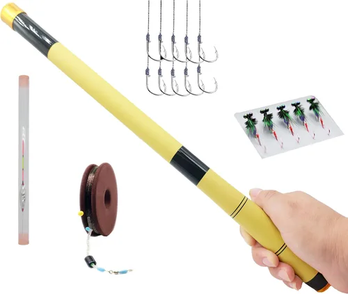 Vista 9 de Tenkara Rod de fibra de carbono telescópica caña de pescar portátil ultraligera caña de pescar Tenkara plegable Bass Crappie Kit completo caña