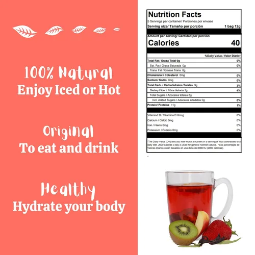Vista 2 de Alibú Infusiones de té de frutas secas Alegria - Fresa, manzana, kiwi, hibisco - Certificado vegano, 100% natural, caliente o helado, sin cafeína