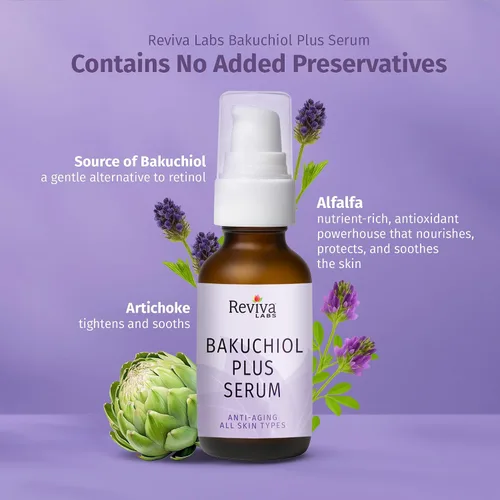Vista 5 de Reviva Labs Suero Bakuchiol – Suero alternativo al retinol natural para la cara con alfalfa y extracto de alcachofa – Fórmula vegana hidratante