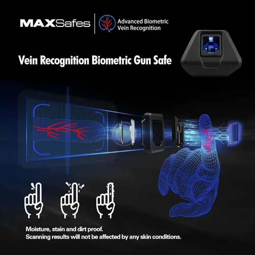 Vista 2 de MAXSafes Caja fuerte deslizante para pistola con bloqueo biométrico de vena de dedo, acceso rápido, caja fuerte para debajo del escritorio, caja