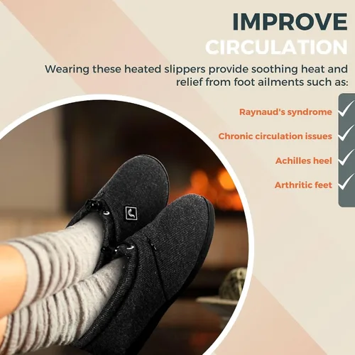 Vista 2 de Pantuflas térmicas para hombres y mujeres: desgaste recargable para pies con 3 ajustes de temperatura que mantiene los pies calientes hasta 11 horas
