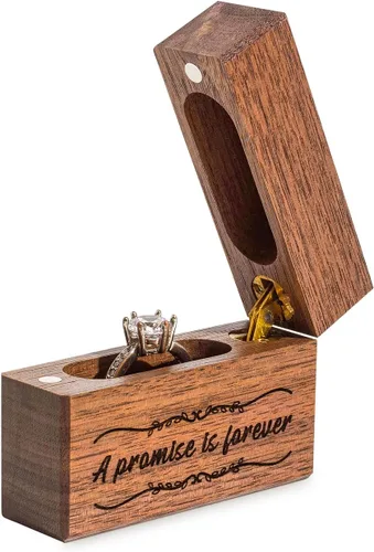 Vista 5 de Wislist Caja de anillos de compromiso de madera pequeña y delgada para propuesta, boda (A promesa is forever-A Pattern)