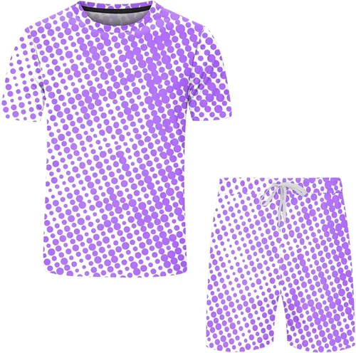 Vista 4 de ZDDO Conjunto deportivo de verano de 2 piezas para hombre, camisetas atléticas de lunares con pantalones cortos deportivos para sudar y entrenar