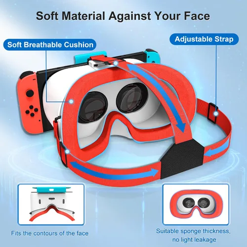 Vista 5 de Upgraded VR Headset for Nintendo Switch & Switch OLED Model, Switch Virtual Reality Glasses with Adjustable HD Lenses and Comfortable Head Strap