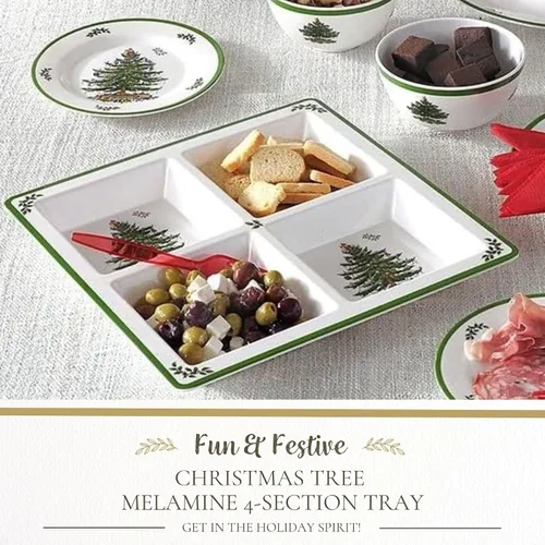 Vista 2 de Spode Bandeja de Melamina del Árbol de Navidad de 4 Secciones, Vajilla Festiva Dividida de 13.5 Pulgadas para Frutos Secos, Dulces, Condimentos