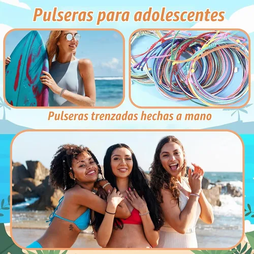 Vista 3 de Brazaletes impermeables de cuerda, para verano, con ola, brazalete para amistad, hecho a mano, para niña A-16 pulseras de cuerda