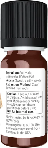 Vista 2 de NOW - Aceites esenciales, aceite de vetiver, aroma de aromaterapia amaderada, destilado al vapor, 100% puro, tapa resistente a los niños, 0.3 fl oz