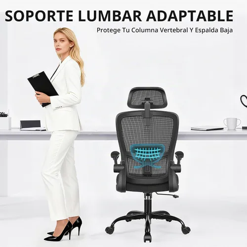 Vista 8 de FelixKing Silla de Oficina, Silla de Escritorio con Soporte Lumbar Ajustable, Silla de Computadora Ergonómica con Respaldo Alto y Respaldo de Negro