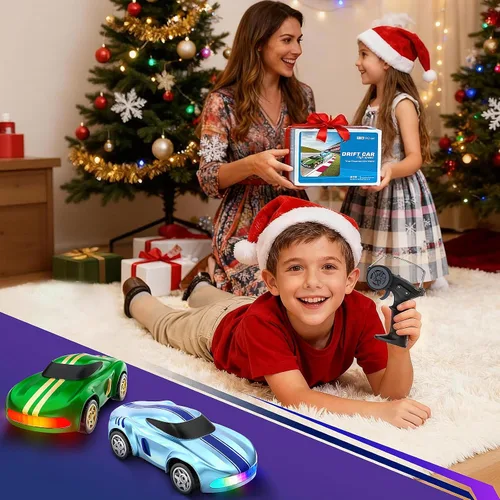 Vista 6 de Auto de Deriva RC, 1/64 Mini Autos RC de Deriva 4WD Micro Auto de Control Remoto con Luces LED e Interruptor de Velocidad, Juguetes de Autos Ideales
