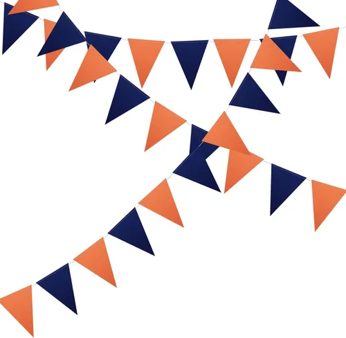 Vista 4 de Meetppy Paquete de 3 banderines de papel naranja y azul marino con purpurina de doble cara, banderines de papel triangulares, decoración colgante