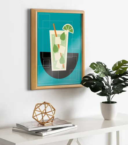 Vista 3 de Kate and Laurel Blake Mojito - Arte de pared de vidrio impreso enmarcado por Amber Leaders Designs, 16 x 20 pulgadas, natural, arte moderno