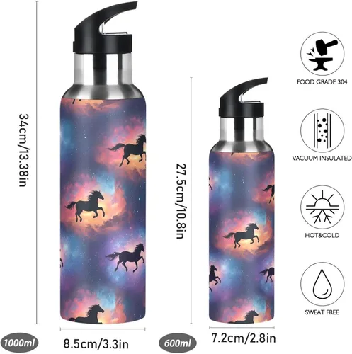 Vista 2 de Horses Vibrant Insulated Stainless Steel Water Bottle with Straw 20 Oz, BPA-Free Sports Water Bottle with Straw Leakproof Water Bottles