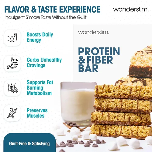 Vista 3 de WonderSlim Barras de proteína altas en fibra, crujiente Fluffy S'more 15g de proteína, 8g de fibra bajas en azúcar, bajas en carbohidratos