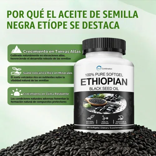 Vista 2 de Cápsulas de aceite de semilla negra etíope 4.64% timoquinona, orgánico, 60