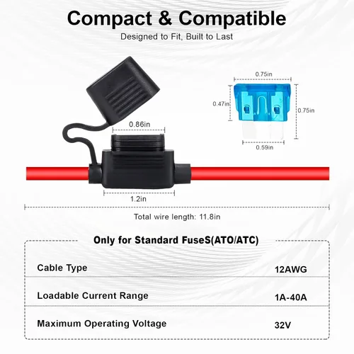 Vista 3 de Anyongora Paquete de 4 portafusibles en línea de 12 AWG, resistente al agua, 12 V/24 V, kit de portafusibles automotrices con 40 fusibles ATC/ATO