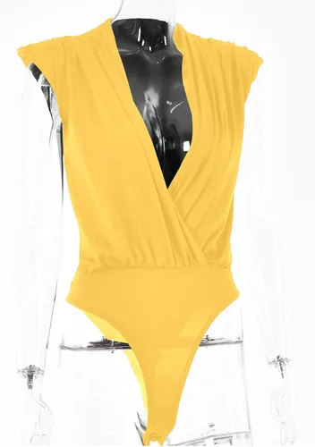 Vista 40 de LYANER Leotardo sin mangas fruncido con cuello en V para mujer