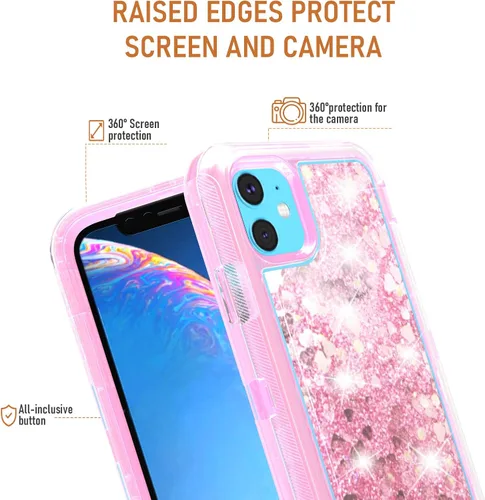Vista 3 de Asuwish Funda de teléfono para iPhone 11 6.1 con protector de pantalla brillante líquida transparente de silicona híbrida de grado militar, funda
