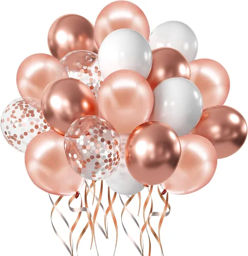 Vista 6 de Globos de confeti negro y dorado, paquete de 50 globos de látex metálicos y negros dorados para cumpleaños, graduación, aniversario, decoración