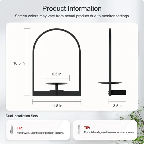 Vista 2 de Soporte para plantas de pared de metal negro, paquete de 2 soportes para plantas montados en la pared y soportes colgantes para macetas