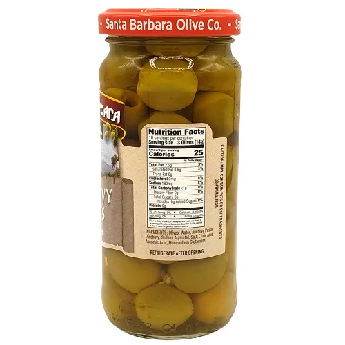Vista 2 de Aceitunas verdes rellenas de anchoas sin hueso de Santa Barbara, perfectas para tablas de embutidos, ensaladas, pizza y pasta, paquete de 3, 5 onzas
