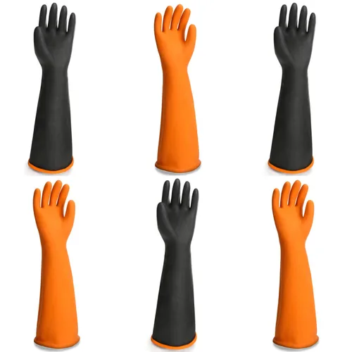 Vista 10 de Guantes Resistentes a Productos Químicos, 14" de Largo Negro Impermeables Resistentes a Álcali/Ácido/Aceite Reutilizables Guantes de Goma