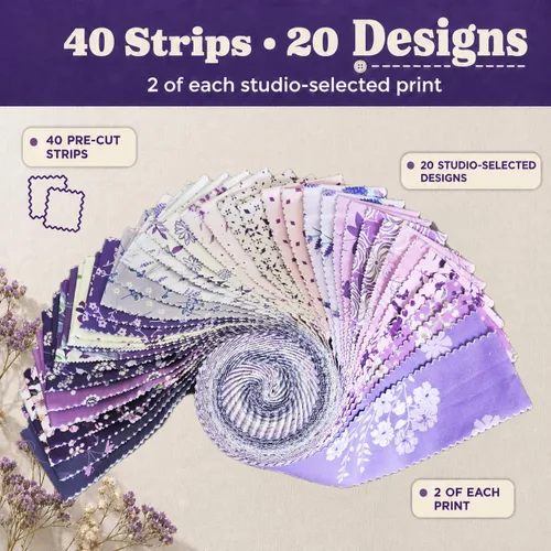 Vista 3 de Jelly Roll - 40 tiras de 2.5 x 44 pulgadas Paquetes de tiras de algodón – Tela acolchada perfecta para coser, proyectos de edredón precortados