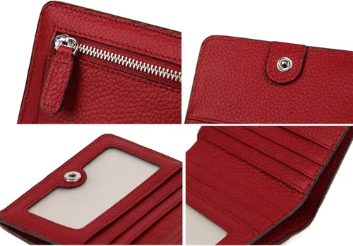 Vista 7 de BIG SALE-AINIMOER billetera de bolsillo pequeña con cremallera, plegable, compacta de cuero con bloqueo por identificación por radiofrecuencia